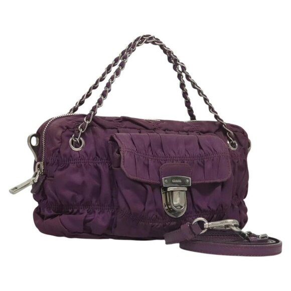 PRADA Chain Hand Bag Nylon 2way Purple Silver Auth 130934 - Picture 1 of 16